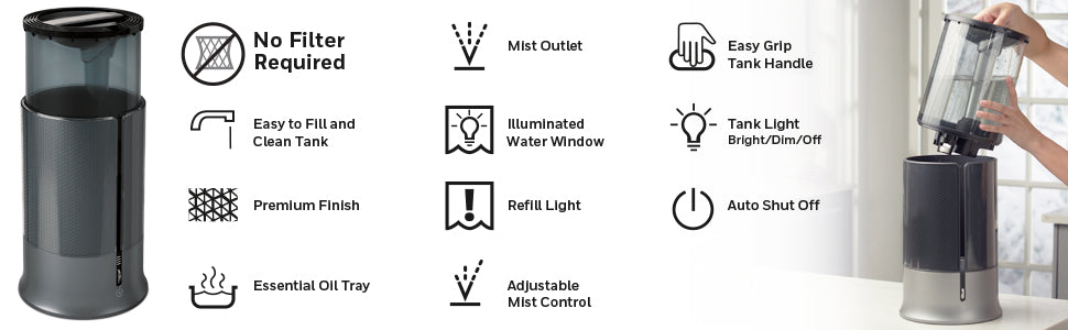 Honeywell HUL430BC Designer Series Cool Mist Ultrasonic Humidifier - Black