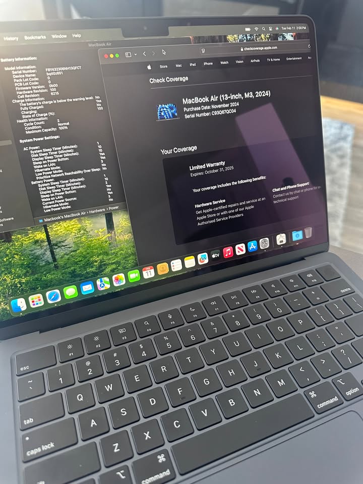 2024 Apple Macbook Air 13.6"/ M3 /100% Battery/2 Cycles/WARRANTY OCT 31 2025