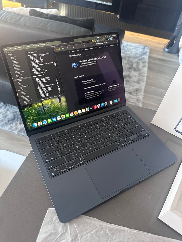 2024 Apple Macbook Air 13.6"/ M3 /100% Battery/2 Cycles/WARRANTY OCT 31 2025