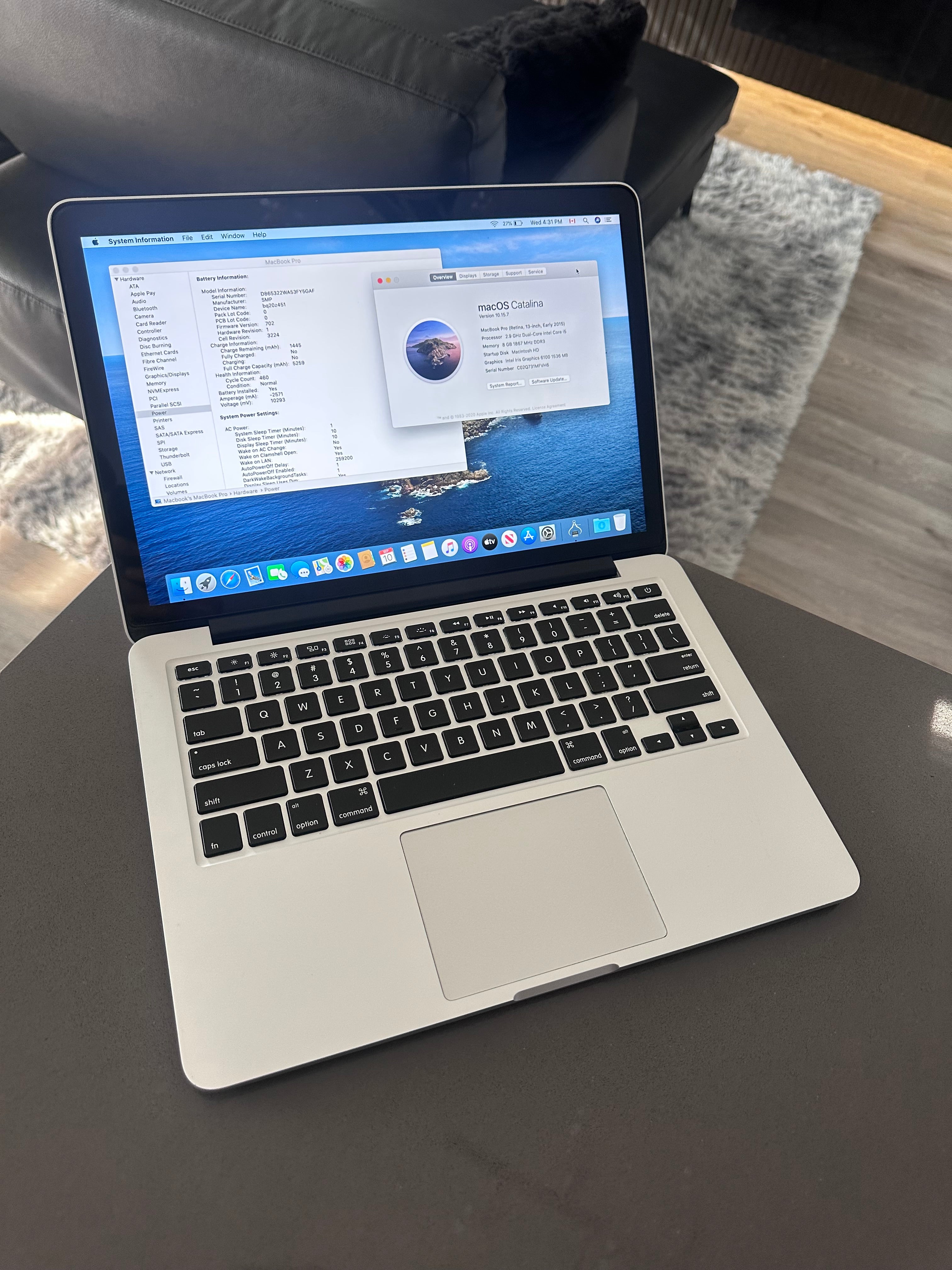 2015 Apple Macbook Pro Retina/Core i5 2.9Ghz /8 GB/ 256 GB