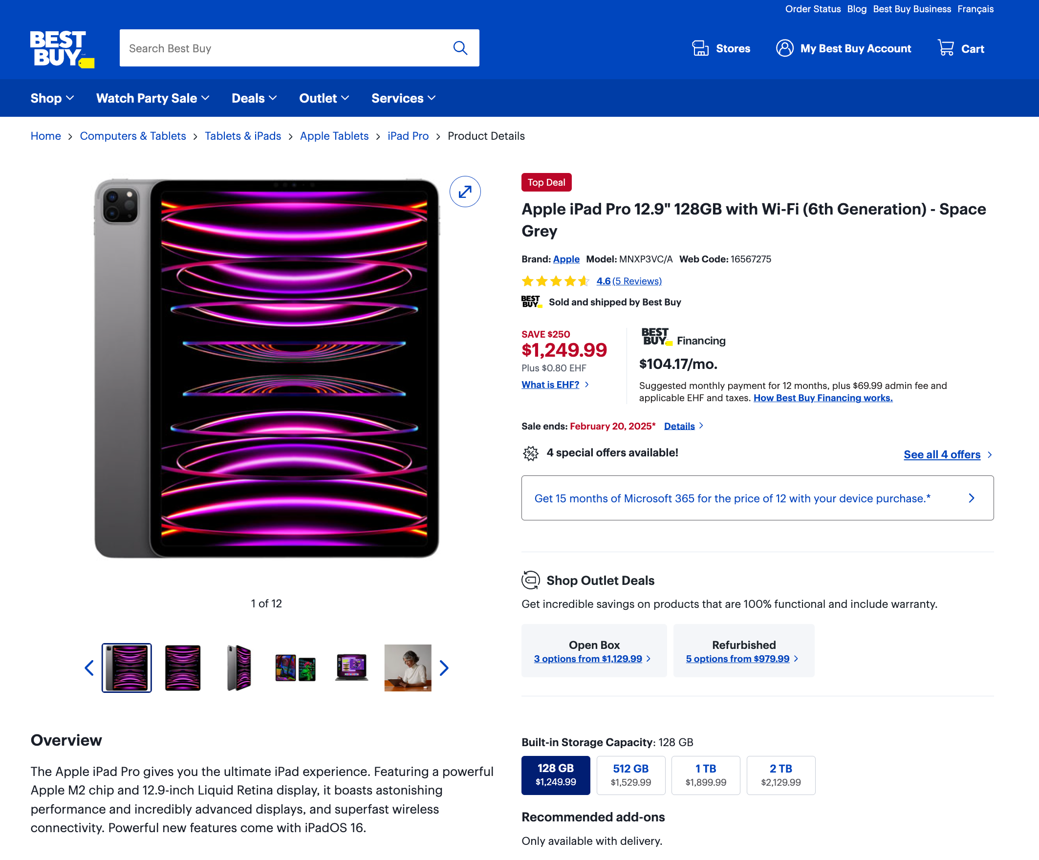 Apple iPad Pro 12.9" Wi-Fi M2 (6th Generation) 