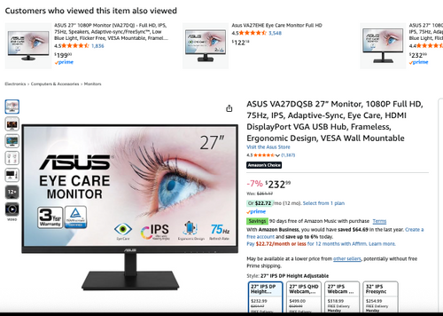 NEW Sealed - ASUS 27” Monitor, 1080P HDMI