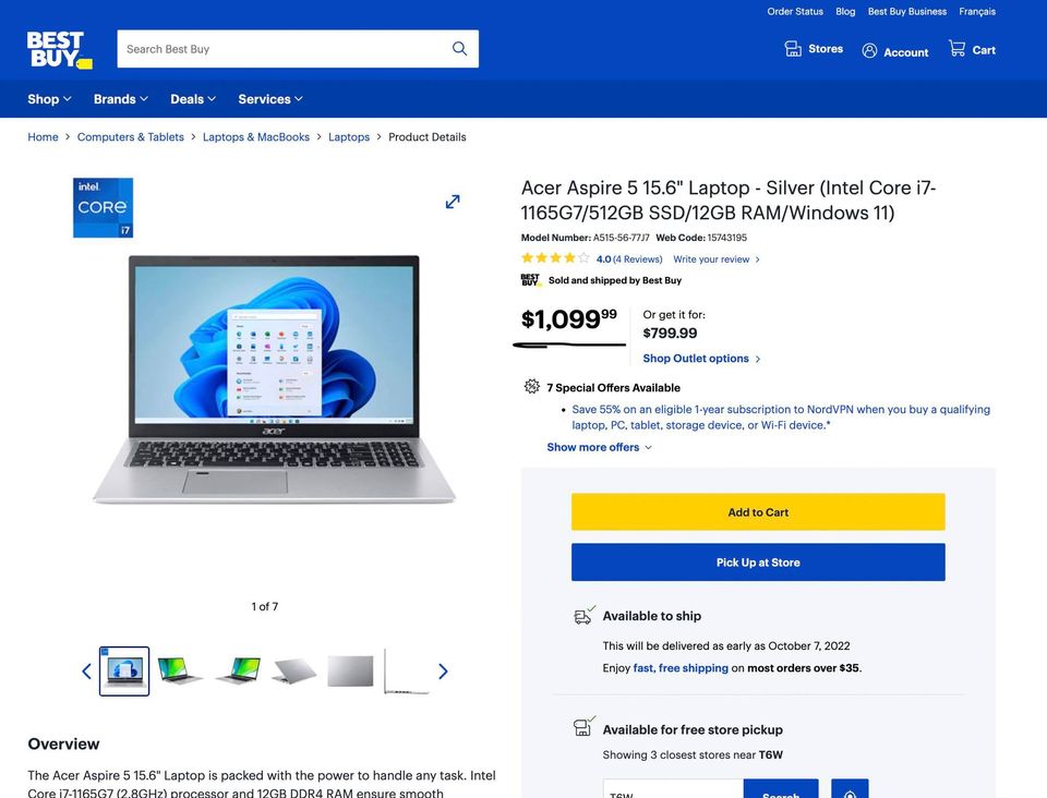 2021 Acer Aspire 5 - 11th Gen QUAD Core i7 - 15.6"/12GB Ram/SSD - thelaptopshop.ca