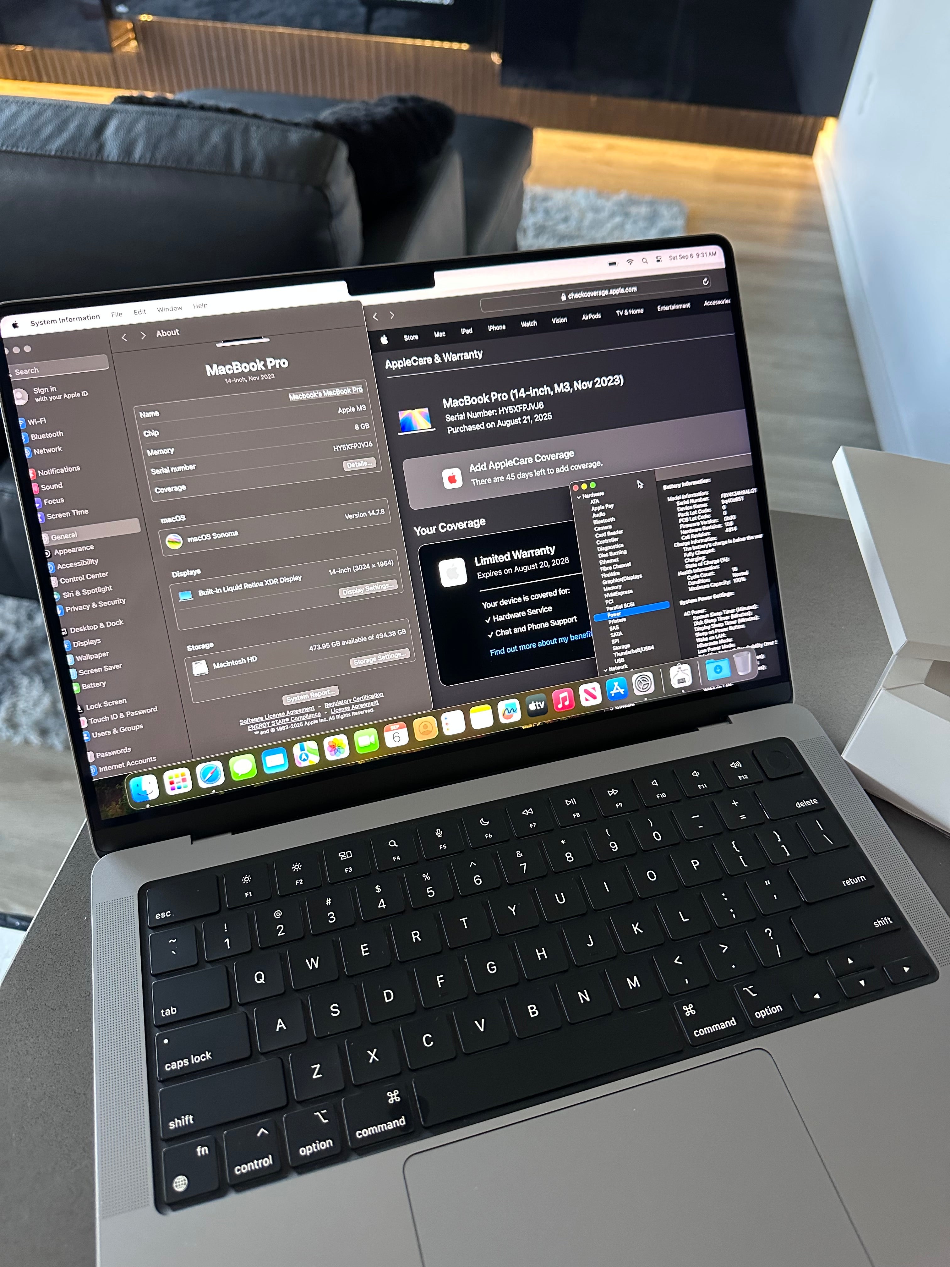 Late 2023 Apple Macbook Pro 14"/ M3 -10-Core - 8 GB - 512 GB - WARRANTY AUGUST 20, 2026