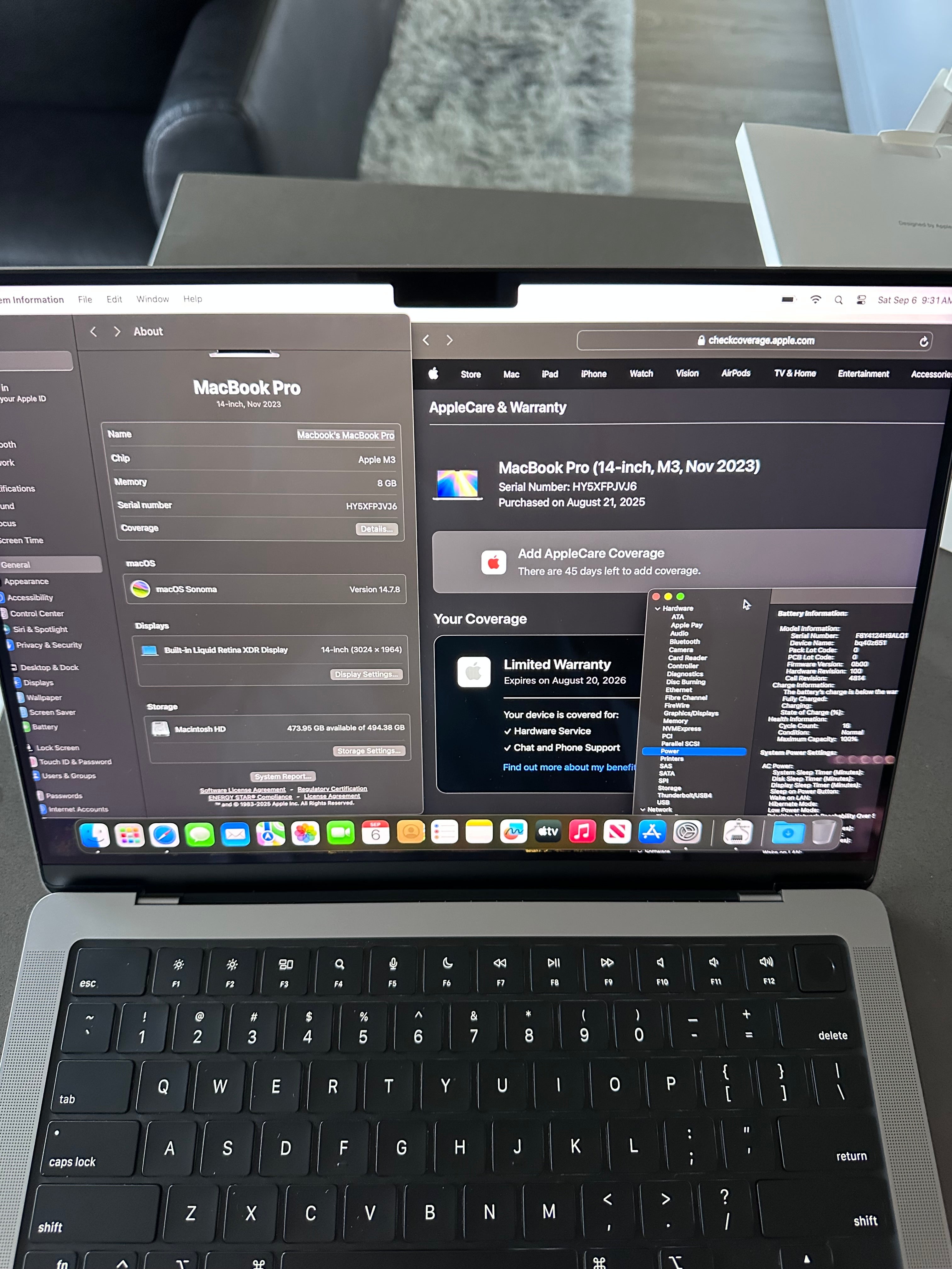 Late 2023 Apple Macbook Pro 14"/ M3 -10-Core - 8 GB - 512 GB - WARRANTY AUGUST 20, 2026
