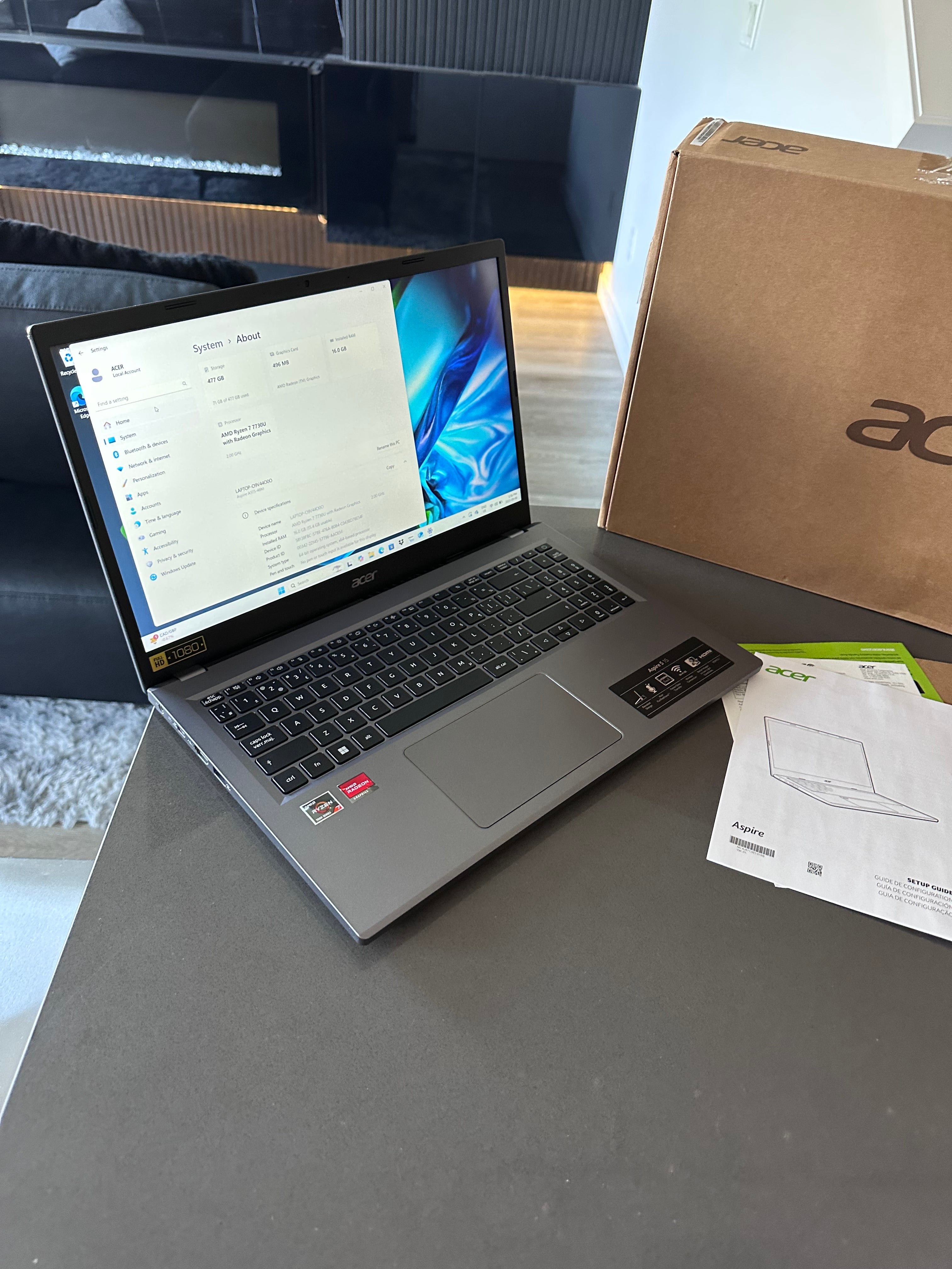 Acer Aspire 5 15.6" Laptop AMD Ryzen 7 - 8 CORE 16GB RAM, 512GB SSD - Win 11
