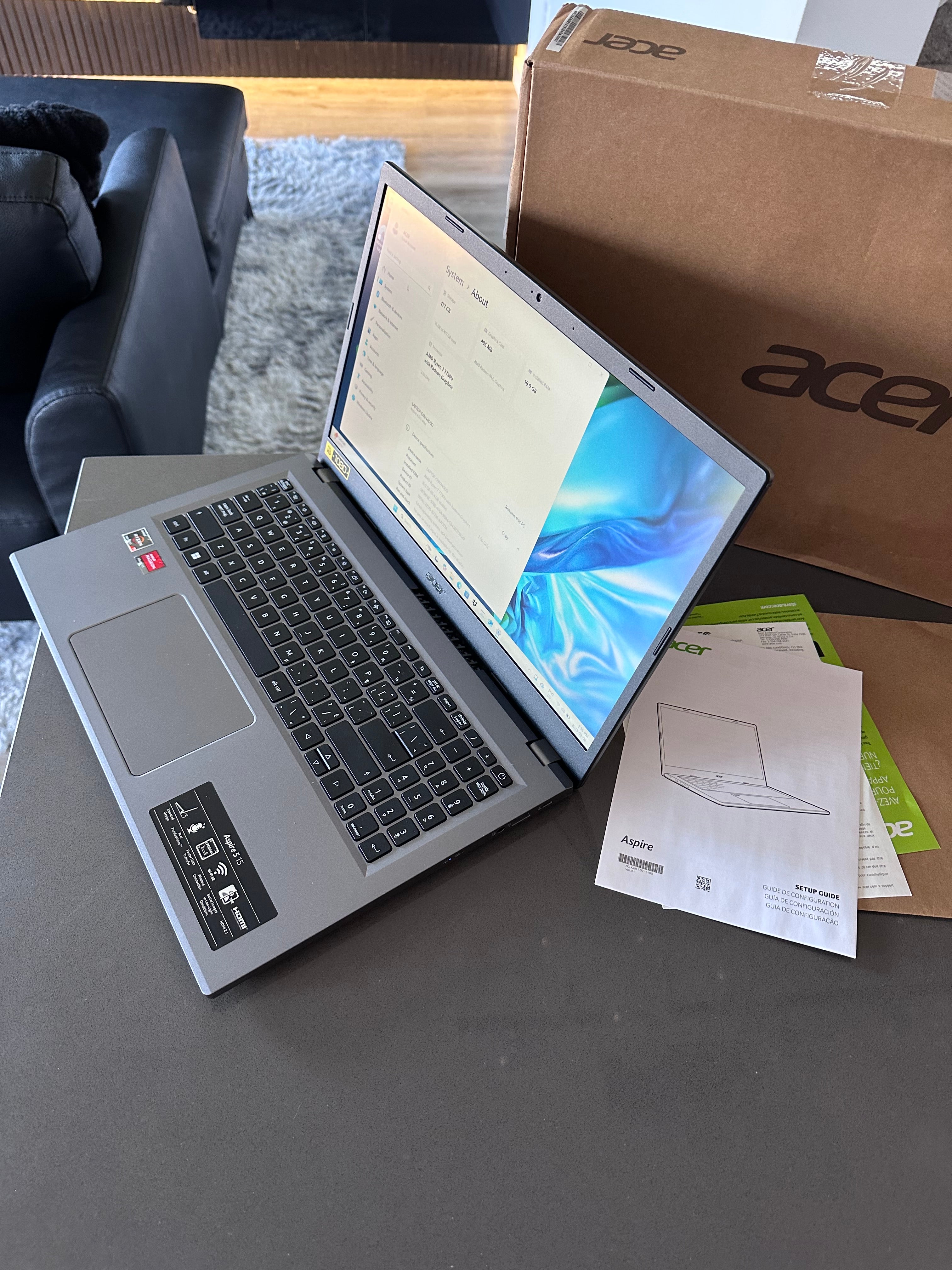 Acer Aspire 5 15.6" Laptop AMD Ryzen 7 - 8 CORE 16GB RAM, 512GB SSD - Win 11
